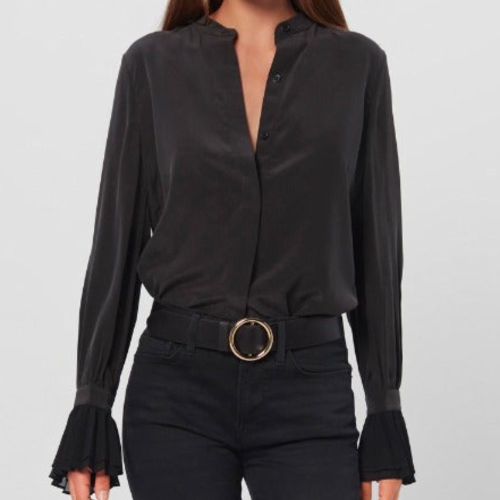 NWT Equipment women's Valerie pleated cuff true black silk blouse